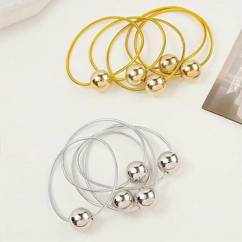 4pcs Golden Silvery Ball Elastic Headbands Set Korean Ponytail Hair Rings Elegant Party Casual Hairstyles for Women Girls