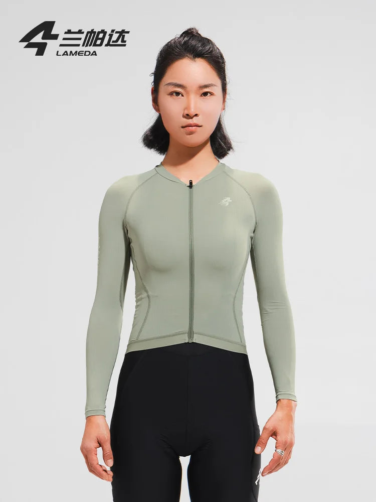 LAMEDA Women's Cycling Long Sleeve Shirt Stylish Quick-Dry Breathable Sport Top with Sun Protection Back Pocket for Bicycle