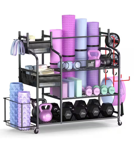 220 Lbs. Yoga Mat Storage Racks Gym Sports Equipment Storage Organizer with Black Finish