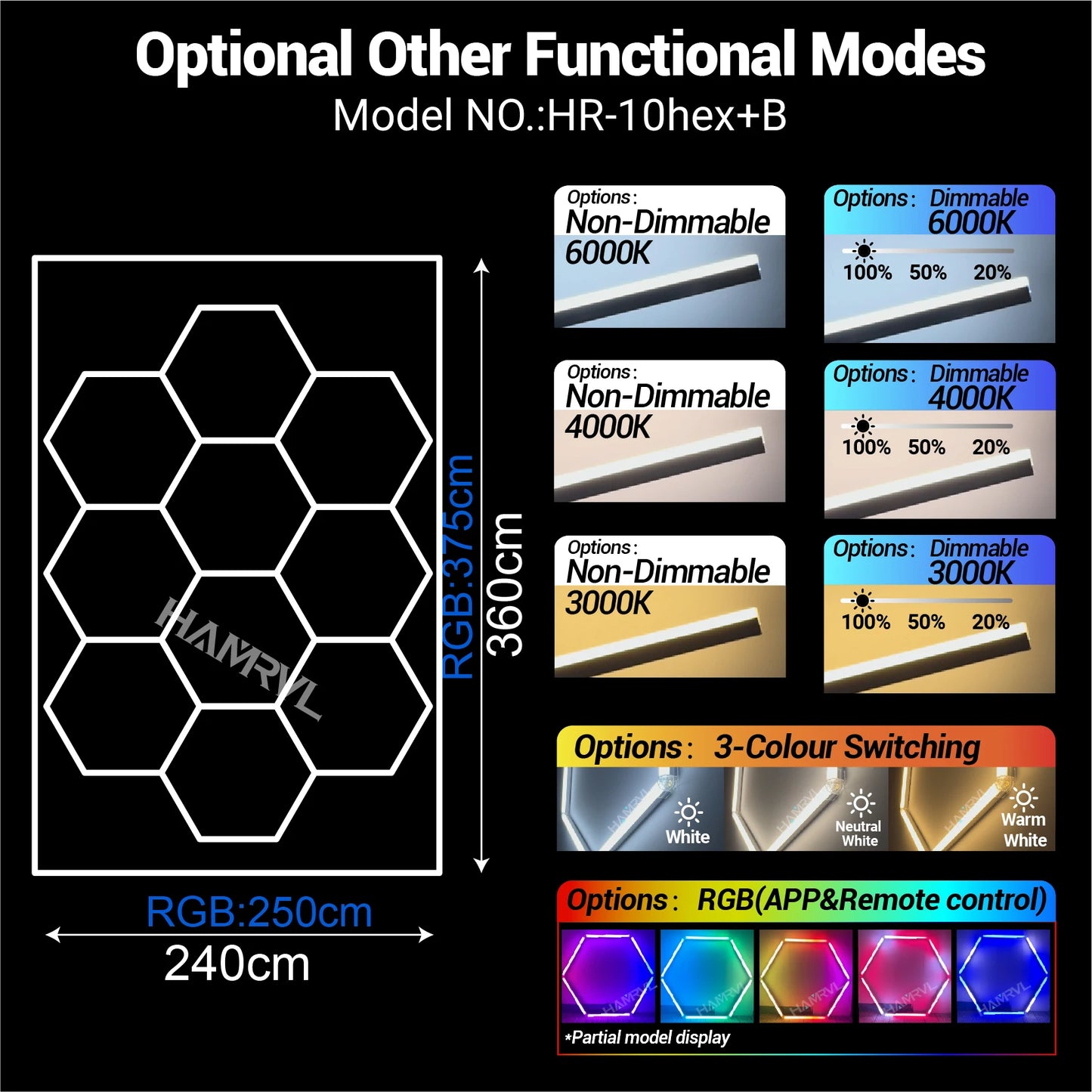 Garage Dimmable Hexagon LED Lighting RGB Color Change 3000-6000K Gym BarberShop Honeycomb Ceiling Lights Halloween Party Gaming