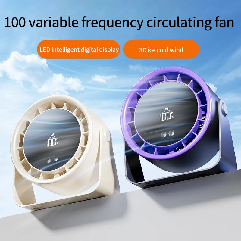 Mini Desktop Fan with Digital Display Adjustable 100 Speed Circulating Cold Fan Silent Portable Fans