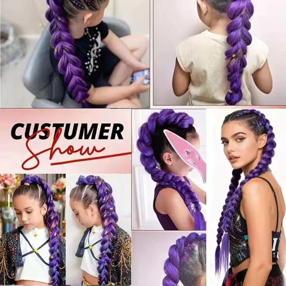 32" Extra-Long Synthetic Purple Braided Wig | Shimmering Metallic | Kids Christmas Costume Hairpiece - Rumi Collection