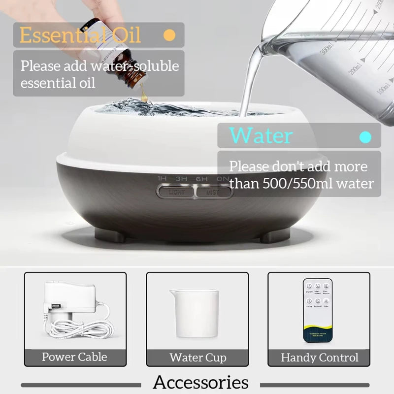 wireless 500ML Aromatherapy Essential Oil Diffuser woodstove Ultrasonic Air Humidifier Cool with 7 Color LED Lights