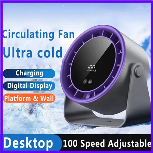 Mini Desktop Fan with Digital Display Adjustable 100 Speed Circulating Cold Fan Silent Portable Fans