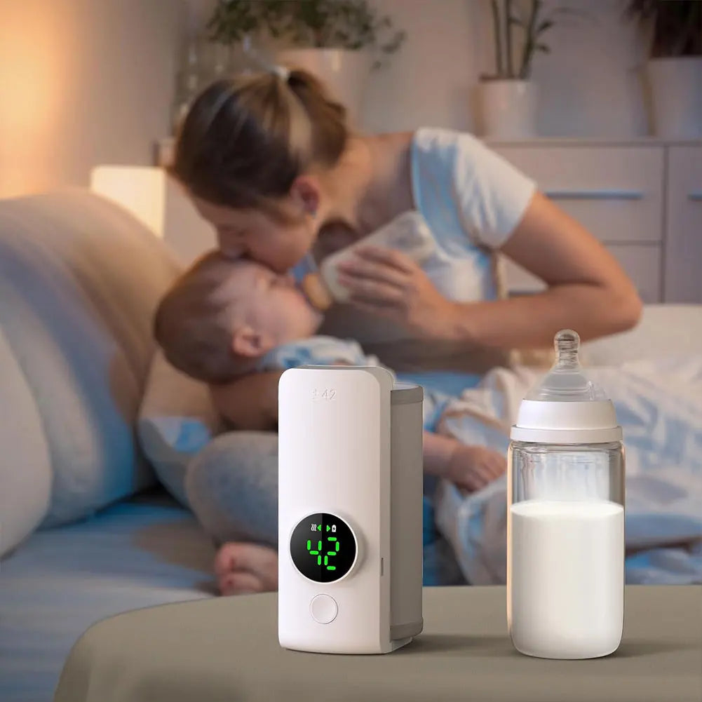 Cordless Portable Bottle Warmer USB Rechargeable Milk Warmer Insulated Bag w/ Temperature Control Baby Bottle Warmer for Travel