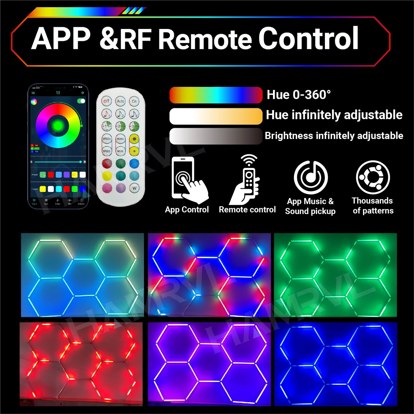 Garage Dimmable Hexagon LED Lighting RGB Color Change 3000-6000K Gym BarberShop Honeycomb Ceiling Lights Halloween Party Gaming