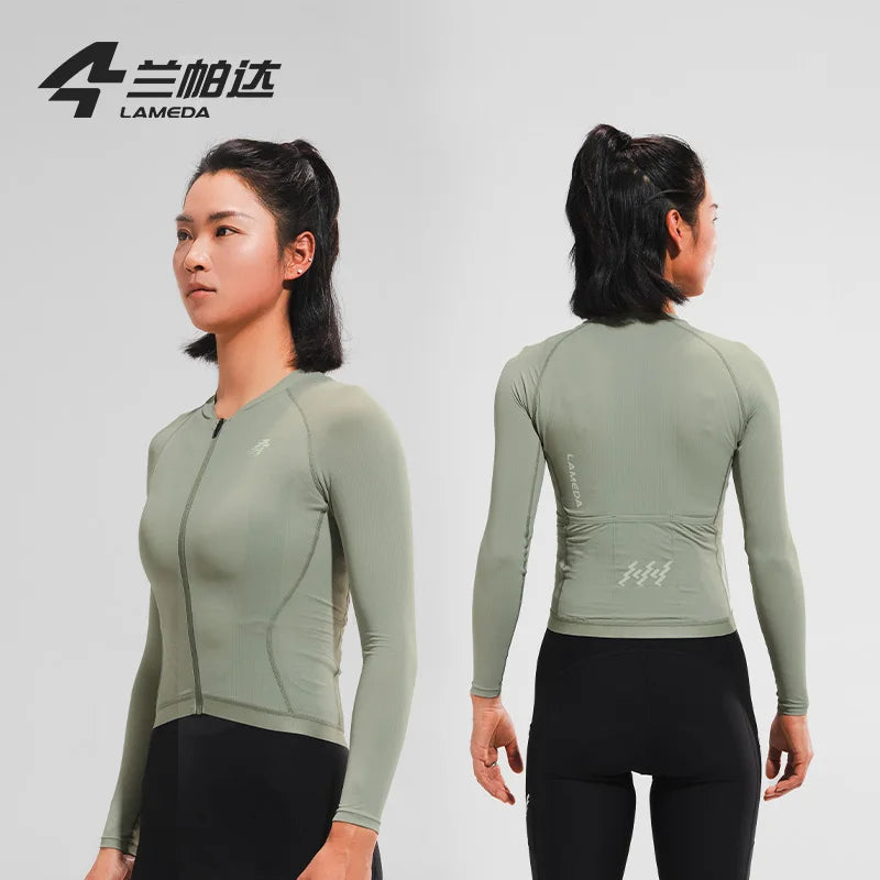 LAMEDA Women's Cycling Long Sleeve Shirt Stylish Quick-Dry Breathable Sport Top with Sun Protection Back Pocket for Bicycle