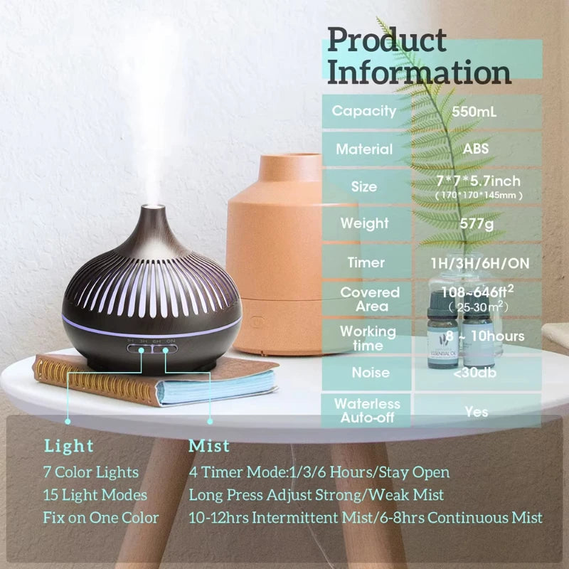wireless 500ML Aromatherapy Essential Oil Diffuser woodstove Ultrasonic Air Humidifier Cool with 7 Color LED Lights