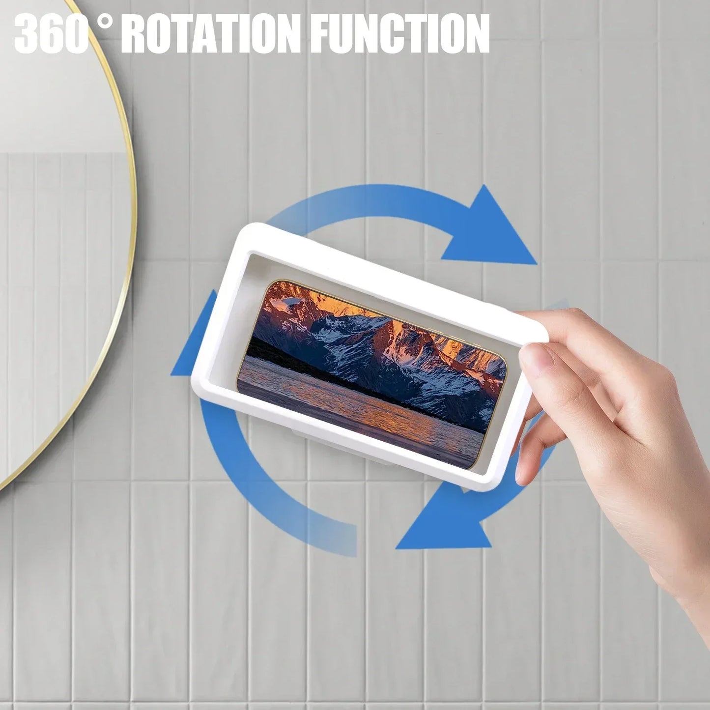 Waterproof Wall Mount Phone Holder 360° Rotatable Smartphone Storage Case Portable Phone Bracket for Bathroom Kitchen Daily Use