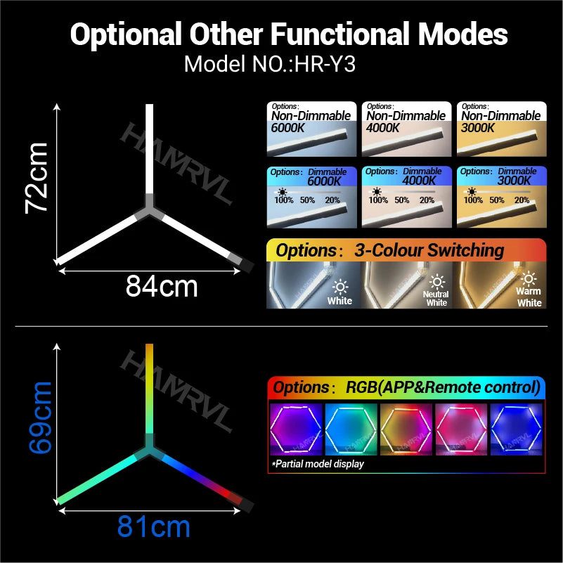 Garage Dimmable Hexagon LED Lighting RGB Color Change 3000-6000K Gym BarberShop Honeycomb Ceiling Lights Halloween Party Gaming