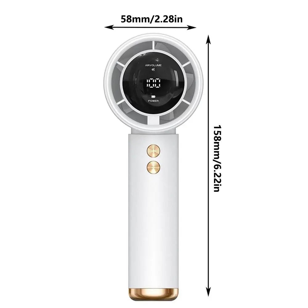 Mini Handheld Fan Mute LED Digital Display Fan Turbocharged Super Strong Wind Highspeed Fan For Travel Outdoor Activities