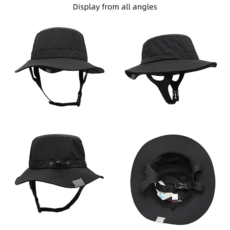 UPF50+ Beach Surf Bucket Hat Mesh Breathable Sun Hat Men Women Outdoor Fishing Cap Chin Adjustable Cap Water Sport Cap Sombrero