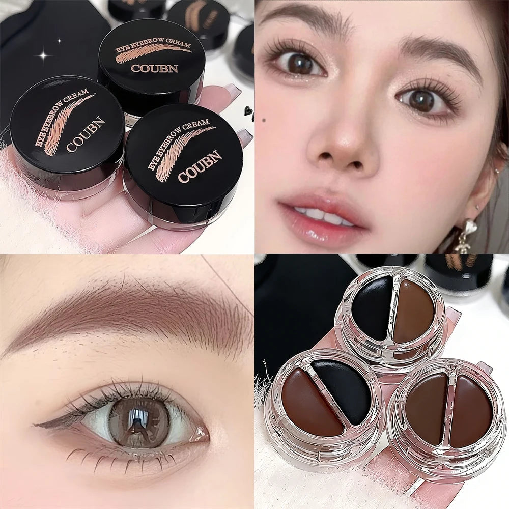 Two-Tone Matte Eyebrow Cream With Brush for Eyeliner & Eye Brow Waterproof Sweat Proof Wild Eyebrow Gel 3D Natural Tint Makeup