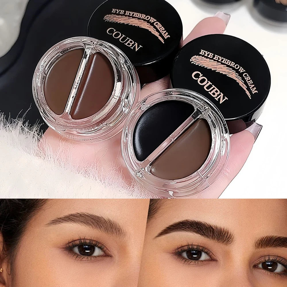Two-Tone Matte Eyebrow Cream With Brush for Eyeliner & Eye Brow Waterproof Sweat Proof Wild Eyebrow Gel 3D Natural Tint Makeup