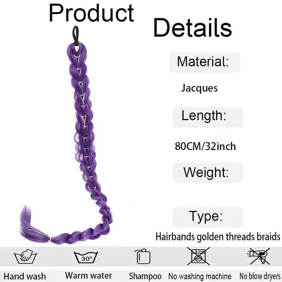 32" Extra-Long Synthetic Purple Braided Wig | Shimmering Metallic | Kids Christmas Costume Hairpiece - Rumi Collection