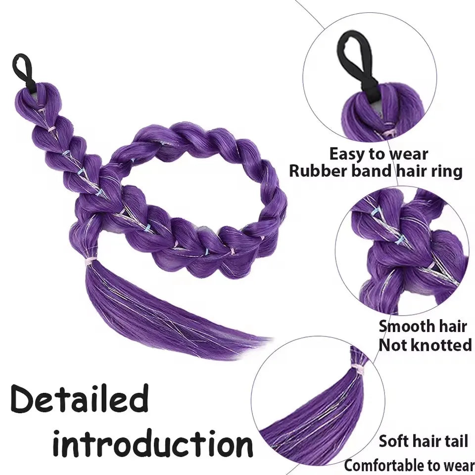 32" Extra-Long Synthetic Purple Braided Wig | Shimmering Metallic | Kids Christmas Costume Hairpiece - Rumi Collection