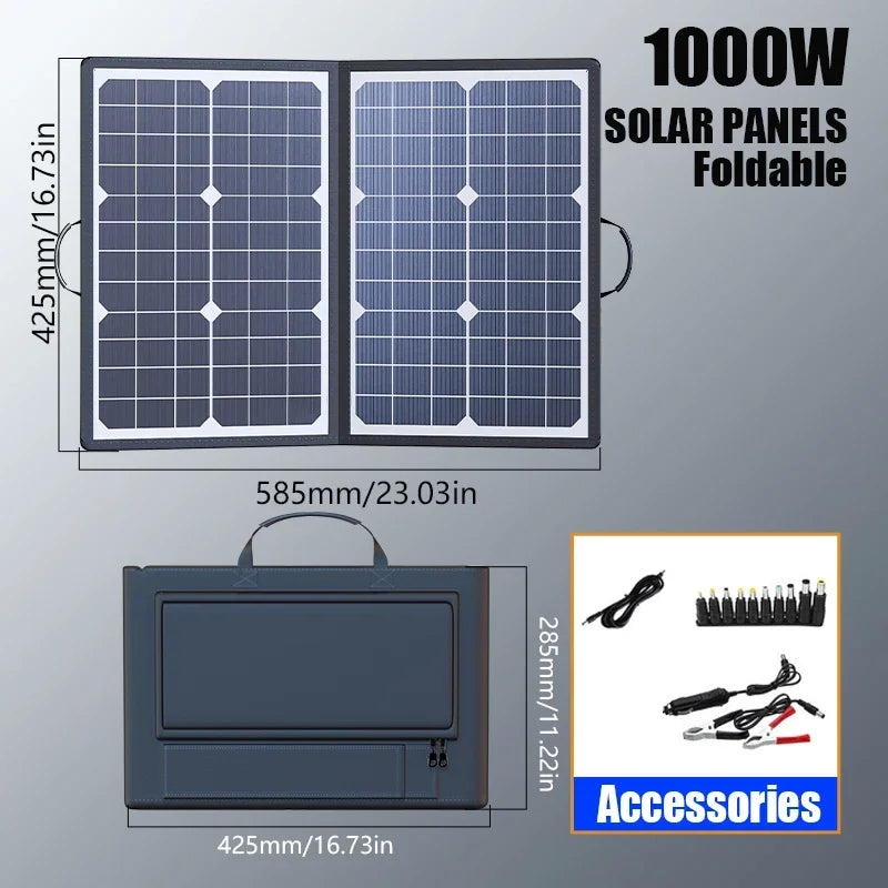 1000W Solar Panel Kit, Foldable Solar Panel,Foldable Solar Power Bank, Portable Charger, 18V Car Boat, Caravan, Camping