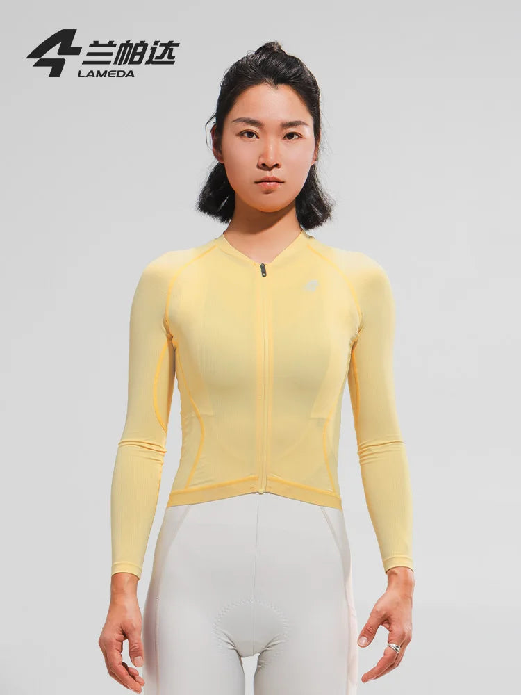 LAMEDA Women's Cycling Long Sleeve Shirt Stylish Quick-Dry Breathable Sport Top with Sun Protection Back Pocket for Bicycle
