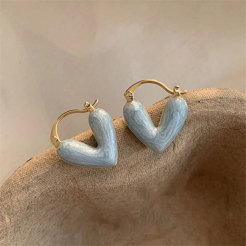 Kpop Heart Pendant Earrings for Women Korean Summer Trinket Jewelry Vacation Accessories Hip Hop French Enamel Earring