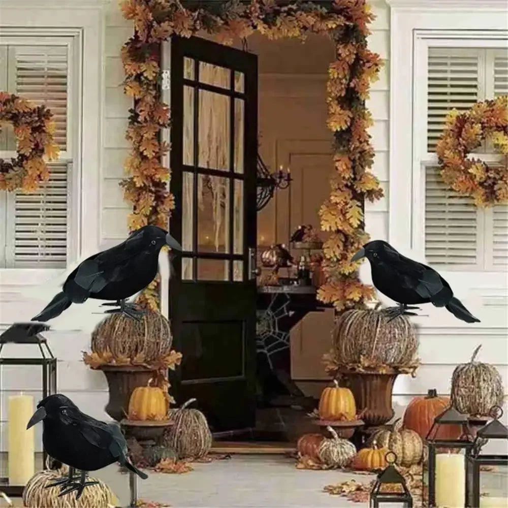 Realistic Black Crow Decoration – Outdoor Halloween Prop