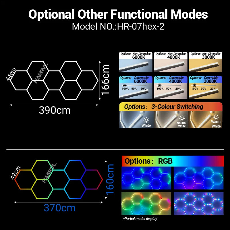 Garage Dimmable Hexagon LED Lighting RGB Color Change 3000-6000K Gym BarberShop Honeycomb Ceiling Lights Halloween Party Gaming
