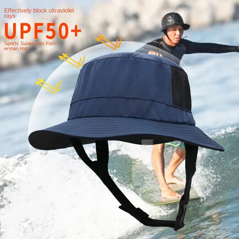 UPF50+ Beach Surf Bucket Hat Mesh Breathable Sun Hat Men Women Outdoor Fishing Cap Chin Adjustable Cap Water Sport Cap Sombrero