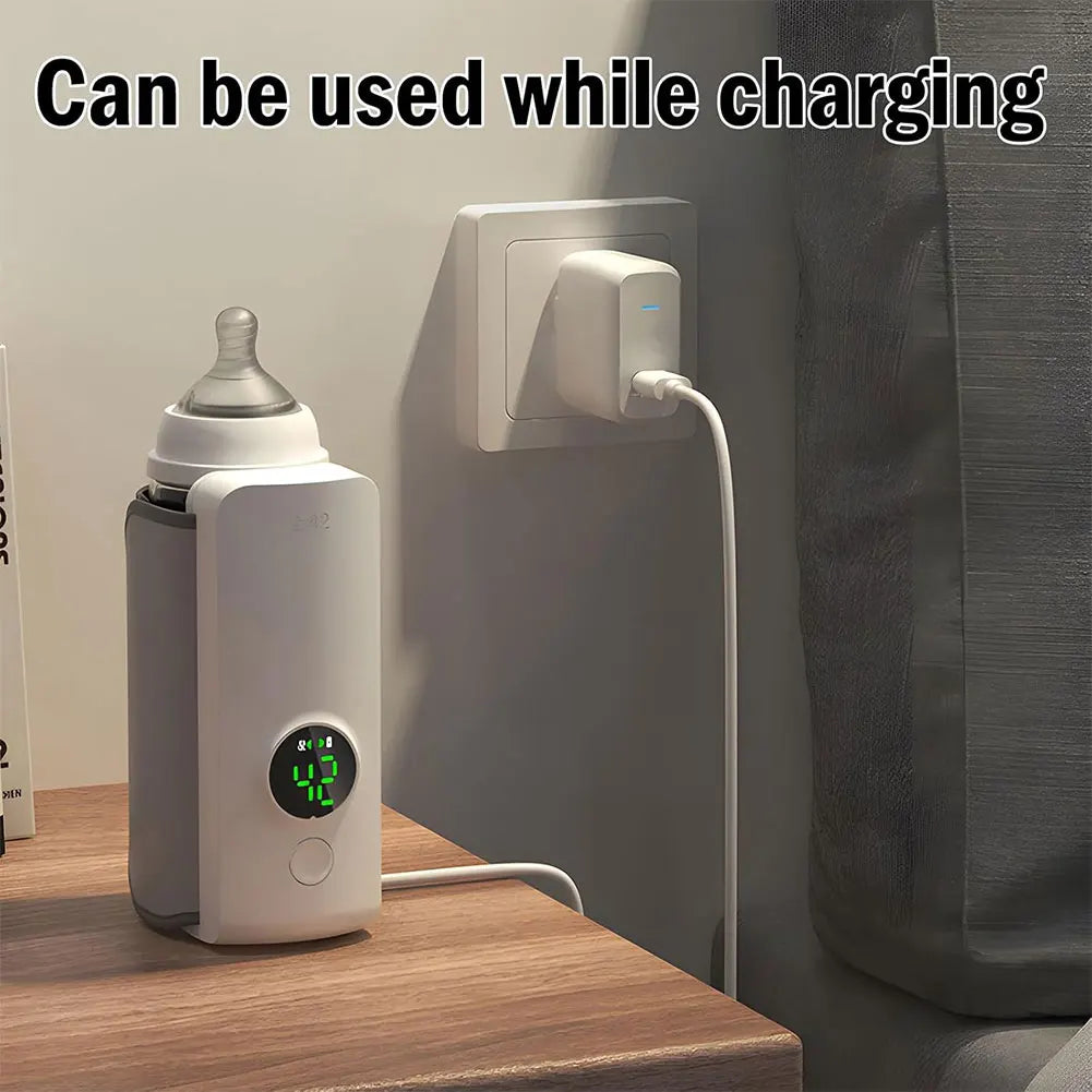 Cordless Portable Bottle Warmer USB Rechargeable Milk Warmer Insulated Bag w/ Temperature Control Baby Bottle Warmer for Travel