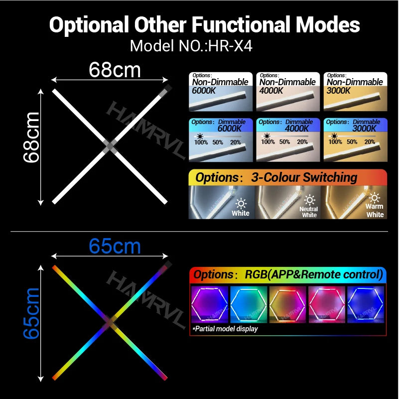 Garage Dimmable Hexagon LED Lighting RGB Color Change 3000-6000K Gym BarberShop Honeycomb Ceiling Lights Halloween Party Gaming