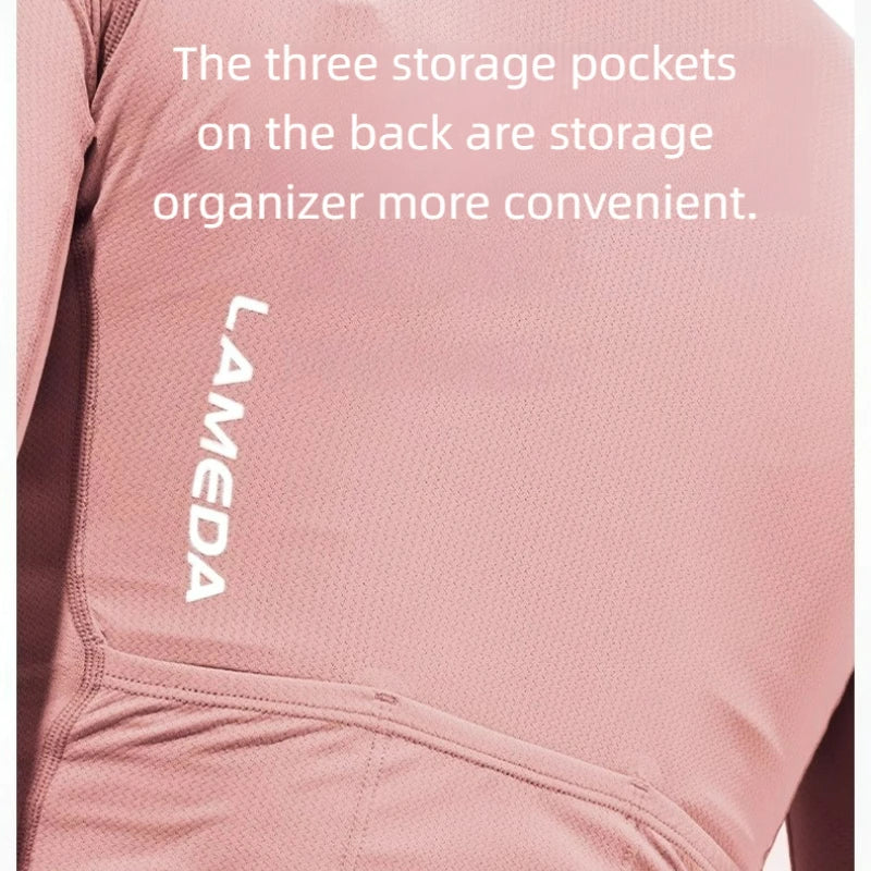 LAMEDA Women's Cycling Long Sleeve Shirt Stylish Quick-Dry Breathable Sport Top with Sun Protection Back Pocket for Bicycle