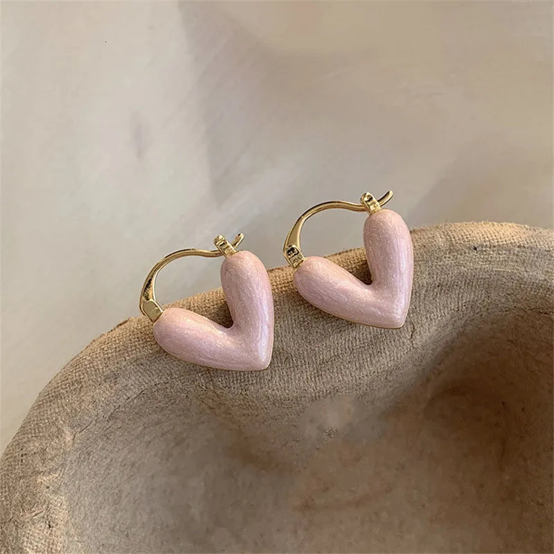 Kpop Heart Pendant Earrings for Women Korean Summer Trinket Jewelry Vacation Accessories Hip Hop French Enamel Earring