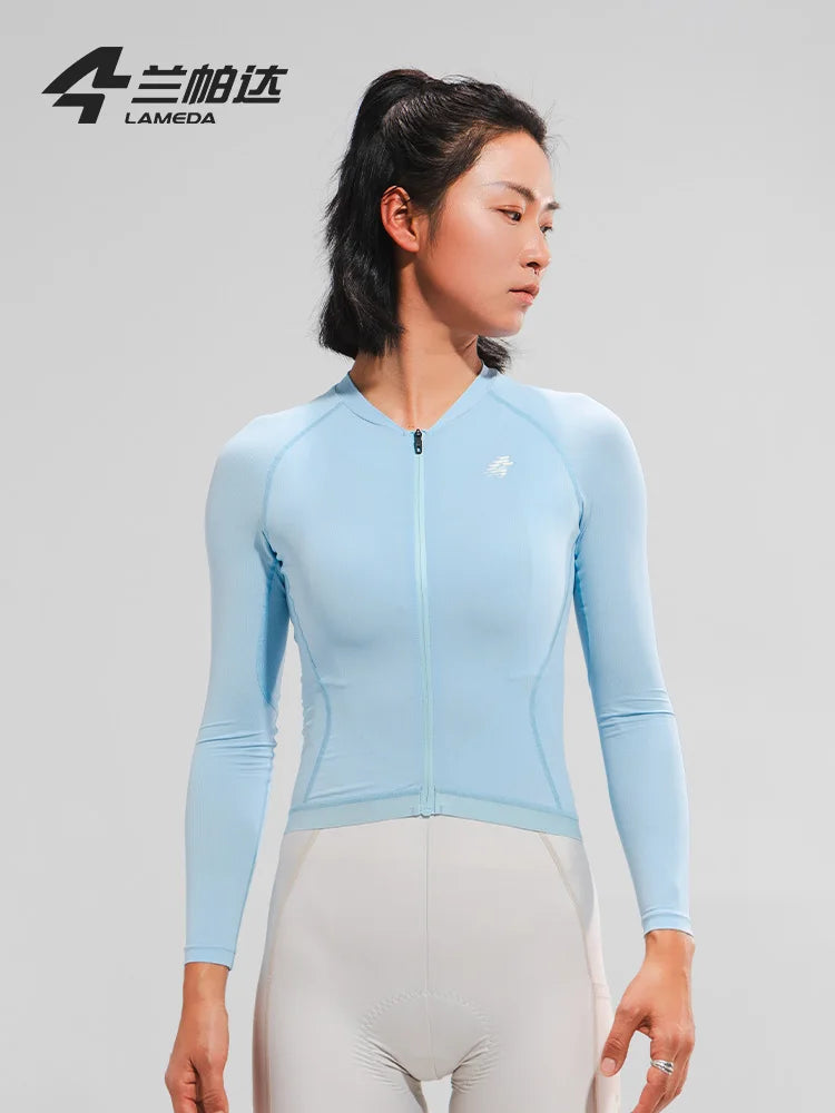 LAMEDA Women's Cycling Long Sleeve Shirt Stylish Quick-Dry Breathable Sport Top with Sun Protection Back Pocket for Bicycle