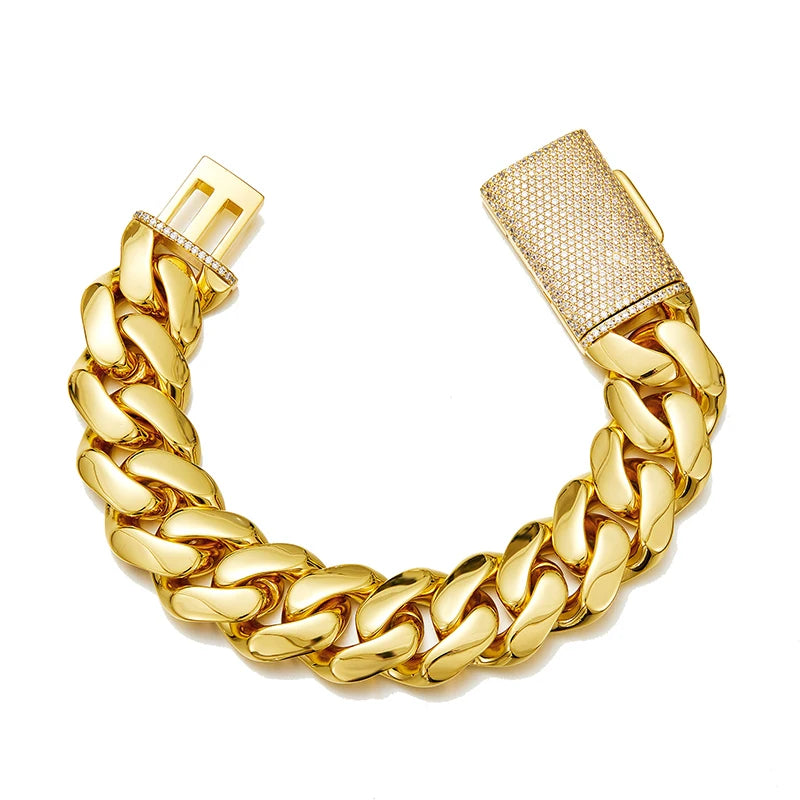 Hip Hop Rock Stainless Steel Rhombus Cuban Miami Link Chain Bracelets for Men Bling Iced Out Rapper Jewelry Gold Silver Color