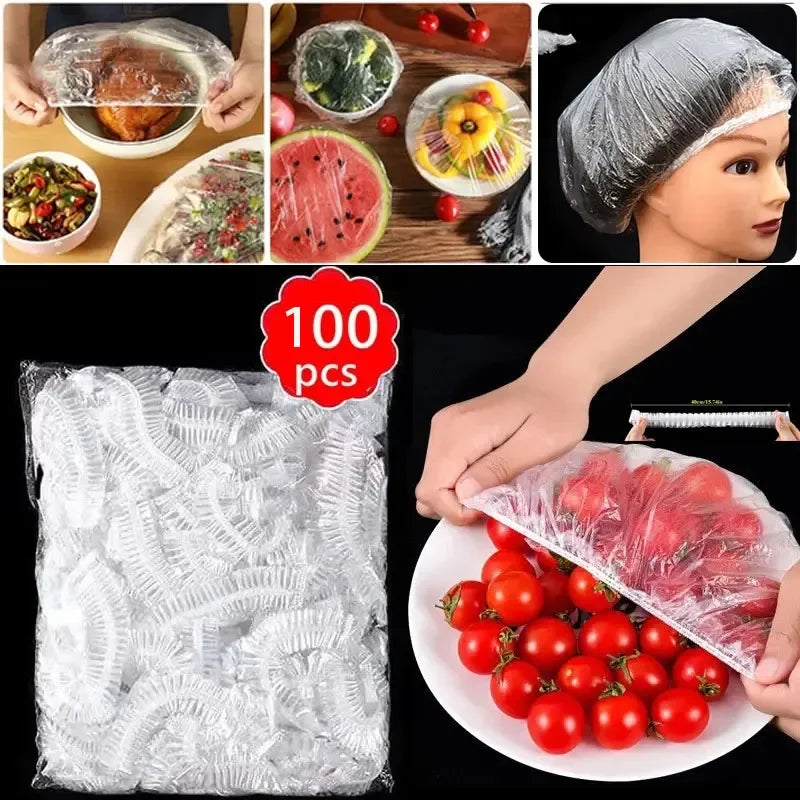 100pcs Disposable Fresh-keeping Film Cover Reusable Kitchen Household Food Grade Fresh-keeping Bowl Cover PE Fresh-keeping Film