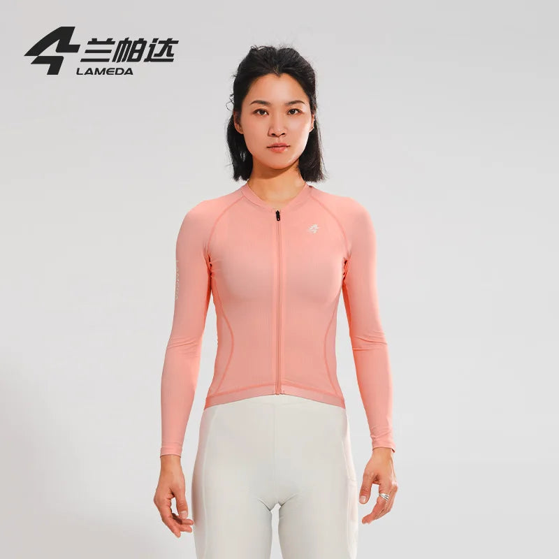 LAMEDA Women's Cycling Long Sleeve Shirt Stylish Quick-Dry Breathable Sport Top with Sun Protection Back Pocket for Bicycle
