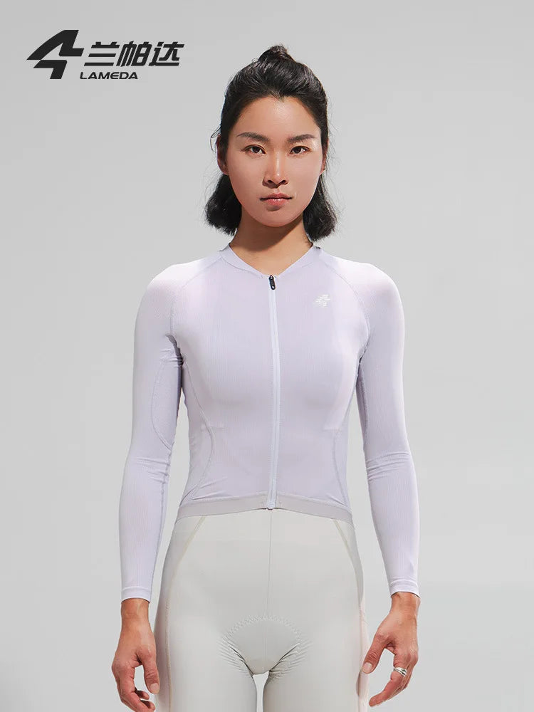 LAMEDA Women's Cycling Long Sleeve Shirt Stylish Quick-Dry Breathable Sport Top with Sun Protection Back Pocket for Bicycle