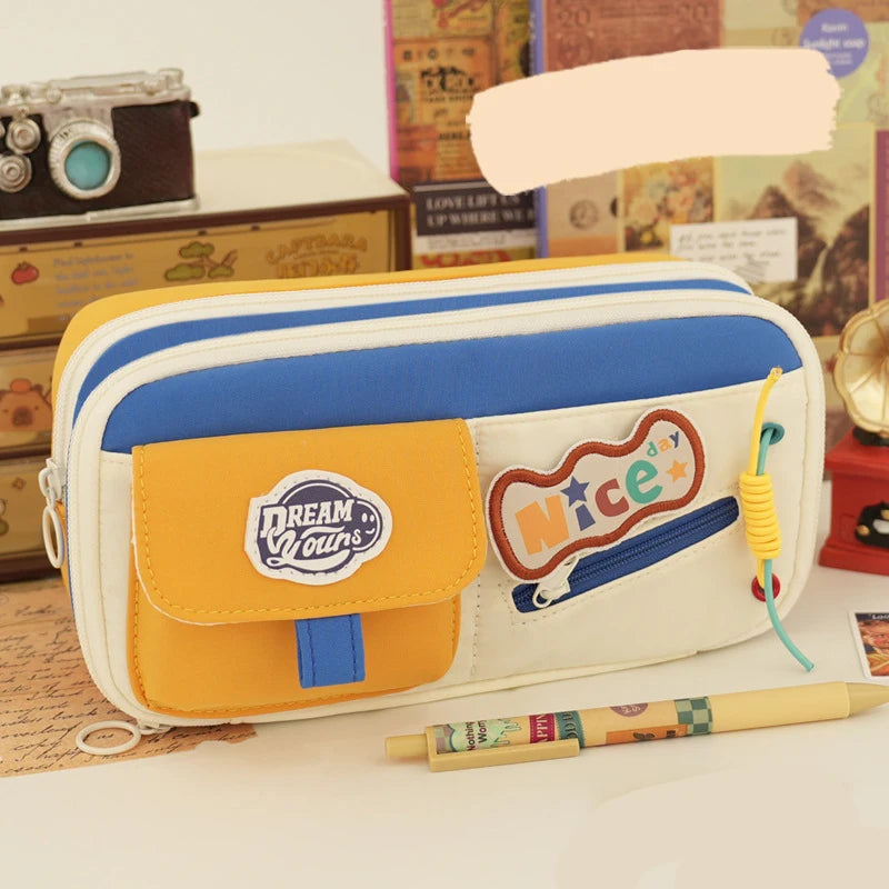 Back-To-School Supplies Fabric Student Tool Organizer Large-Capacity Pencil Case Minimalist Retro-Style Pencil Case For School